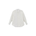 Unisex Oversize Linen Blend Shirt with Textured Stripes, Kent Collar and Rounded Hem Fashion Glam