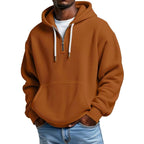 Men's waffle texture hoodie with half zipper and kangaroo pocket Fashion Glam