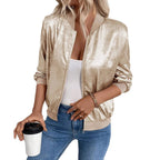 Women's Shiny Bomber Jacket Fashion Glam