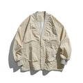 Unisex Oversized Lightweight Transitional Jacket with V-Neck and Snap Button Placket Fashion Glam