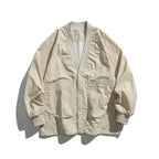 Unisex Oversized Lightweight Transitional Jacket with V-Neck and Snap Button Placket Fashion Glam