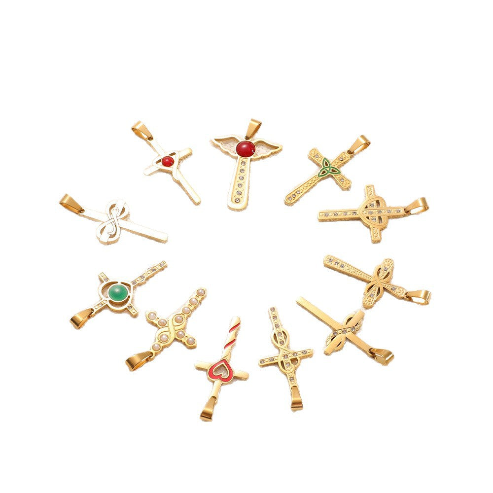 Ladies cross pendant with heart-shaped design and sparkling accents Fashion Glam