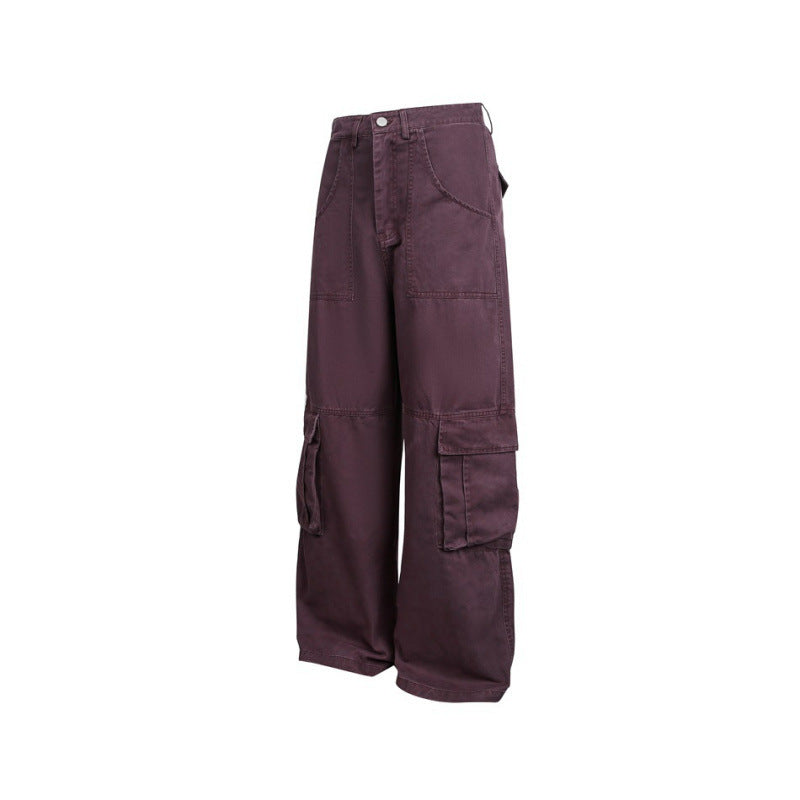 Women's Baggy Cargo Pants with High Waist, Large Flap Pockets and Reinforced Seam Panels Fashion Glam