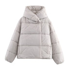 Women short cut oversized quilted jacket with high wrap collar and padded lining Fashion Glam