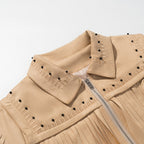 Women's short fringed jacket made of suede look with zipper and studded embellishment Fashion Glam