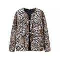 Women's Lightweight Leopard Print Cardigan Jacket with Bow Closures and Patch Pockets Fashion Glam