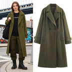 Women Oversized Wool Blend Coat with Double-Breasted Closure, Wide Lapels and Sleeve Tabs Fashion Glam