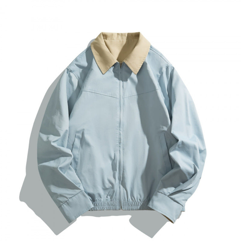 Unisex Short-cut Utility Blouson with Contrast Shirt Collar and Shaping Seams Fashion Glam