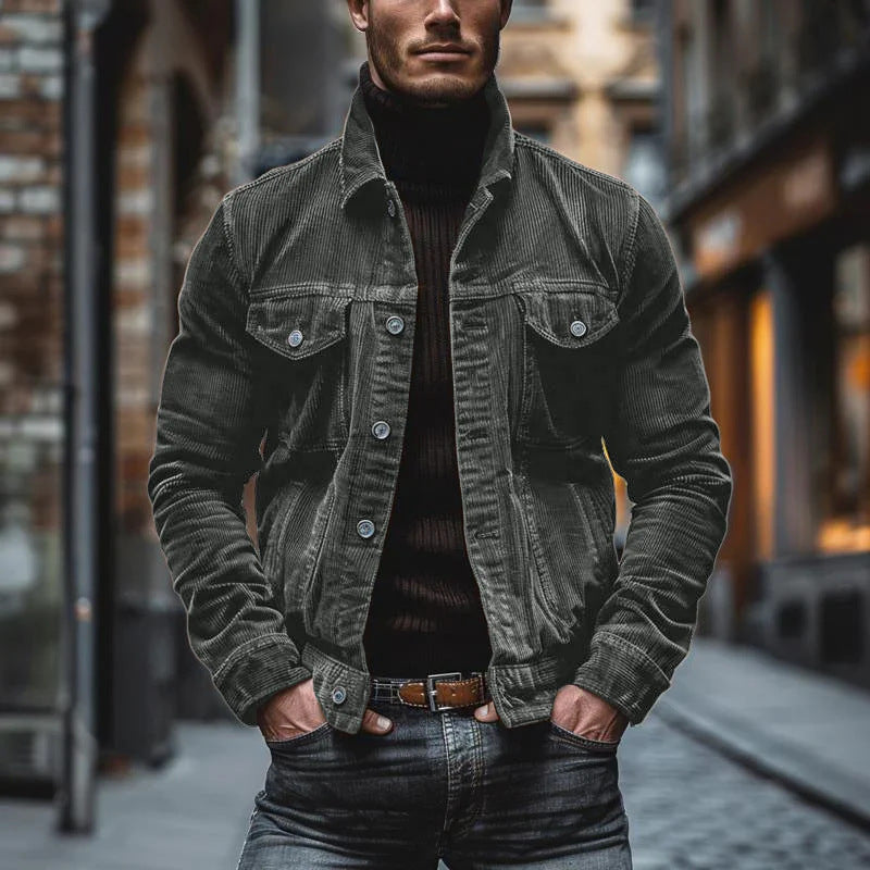 Men's cord jacket with tailored cut and snap button placket Fashion Glam