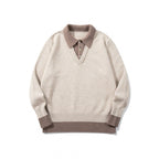 Men's Oversized Fine Knit Polo with Contrast Trim Shirt Collar and Ribbed Cuffs Fashion Glam