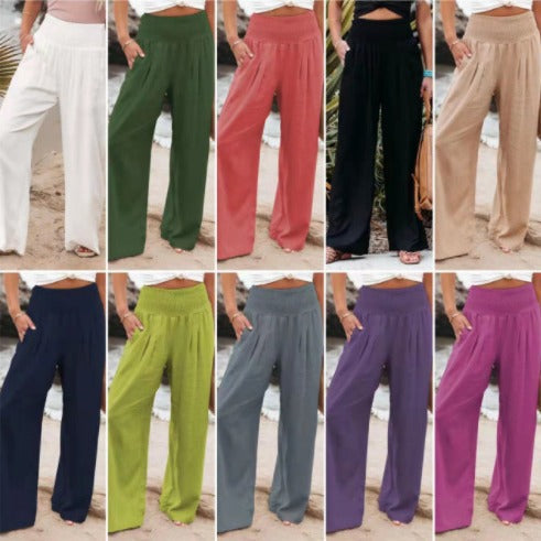 Airy women's pants with elastic waistband and wide-cut legs – Fashion Glam
