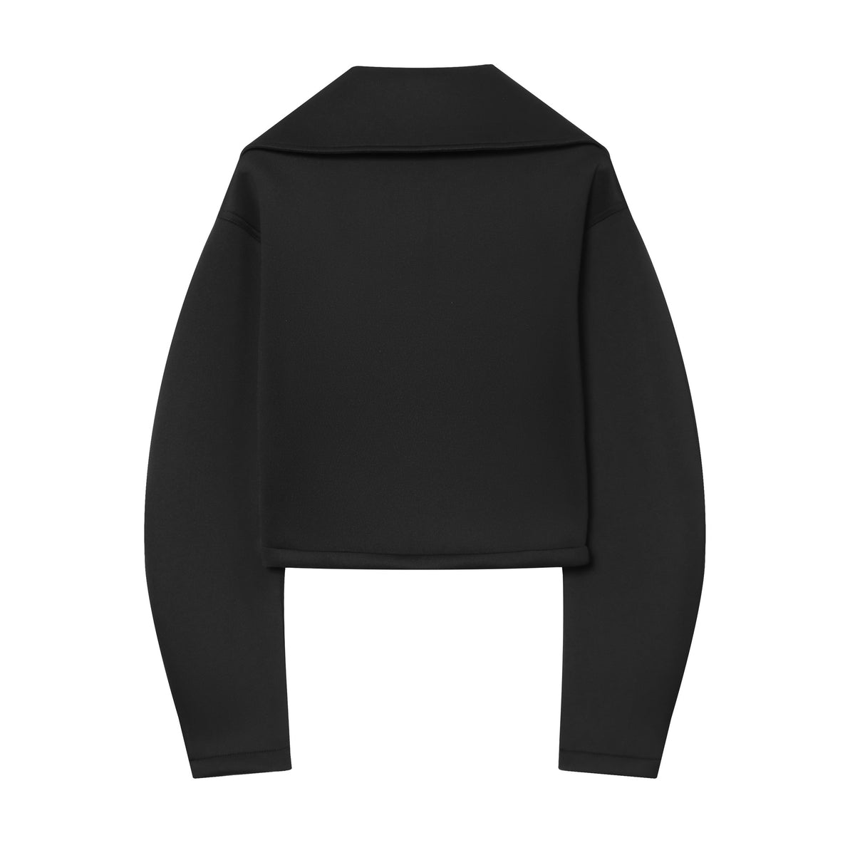 Women's Cropped Structured Jacket in Neoprene Look with Wide Shawl Collar Fashion Glam