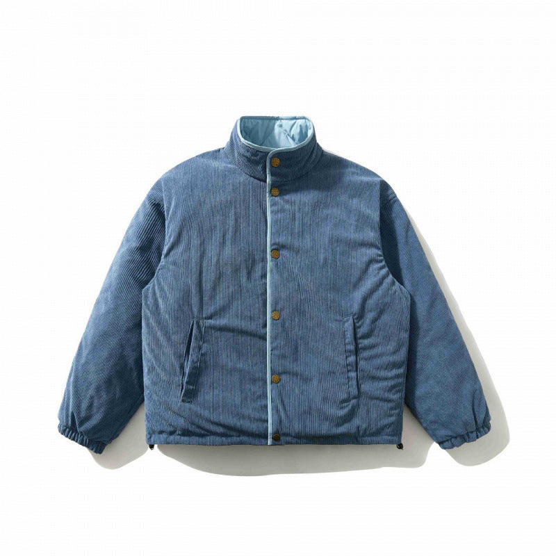 Men's Quilted Cord Jacket with Stand Collar, Snap Button Closure and Elastic Hem Fashion Glam