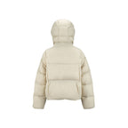 Women's Short Padded Crop Quilted Jacket with Volume Hood and Concealed Snap Placket Fashion Glam