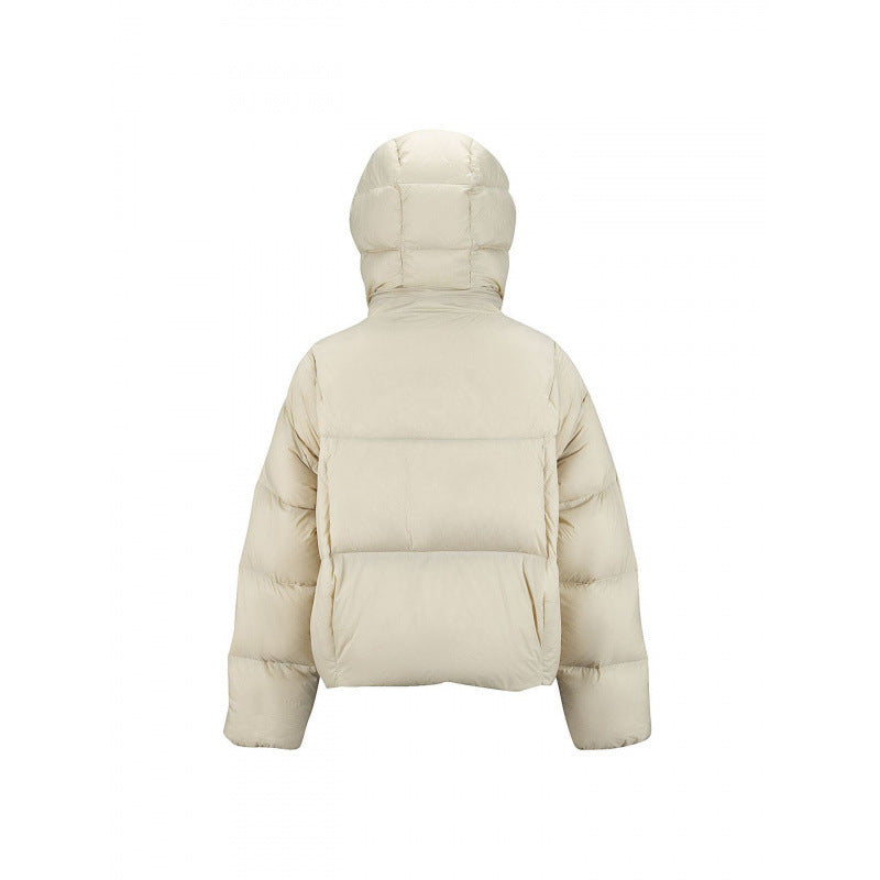 Women's Short Padded Crop Quilted Jacket with Volume Hood and Concealed Snap Placket Fashion Glam