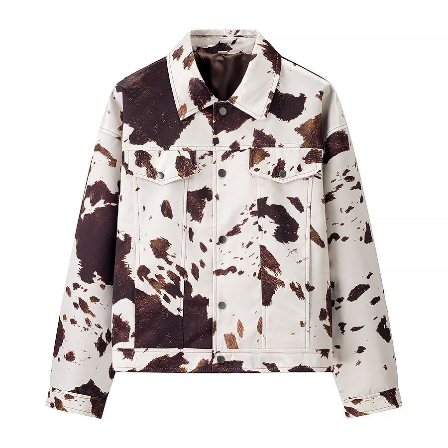 Ladies short trucker jacket in cowhide look with patch breast pockets and contrasting shoulder yoke Fashion Glam
