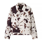 Ladies short trucker jacket in cowhide look with patch breast pockets and contrasting shoulder yoke Fashion Glam