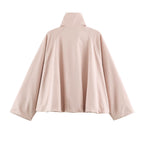 Women's Oversized Training Jacket with High Stand Collar, Raglan Sleeves, and Concealed Zipper Fashion Glam