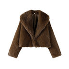 Ladies Short Voluminous High-Pile Faux-Fur Bolero Jacket with Boxy Silhouette Fashion Glam