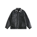 Men's suede look bomber jacket with checked shirt collar, flap pockets, and elastic hem Fashion Glam