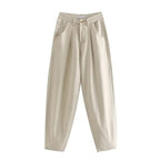 Women's High-Waisted Tapered Pants with Front Pleats and Relaxed Fit Fashion Glam