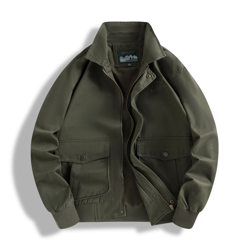 Men's Classic Field Bomber Jacket with Two-Way Zipper and Flap Pockets Fashion Glam