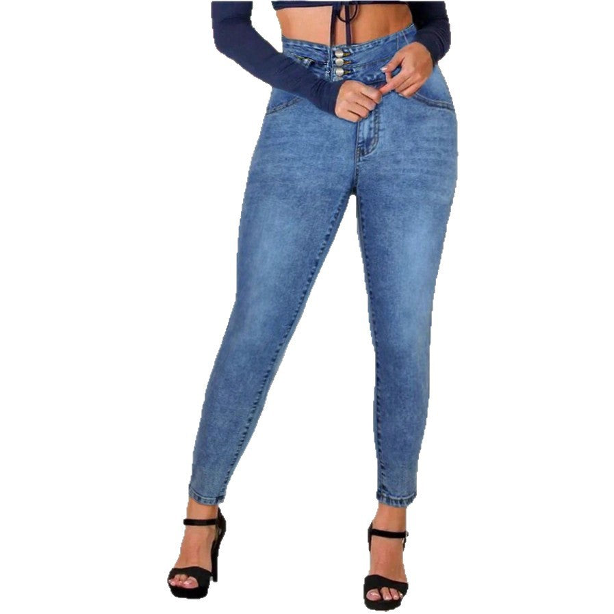 Women High-Waisted Sculpting Skinny Jeans with Reinforced V-Waist and Push-Up Effect Fashion Glam