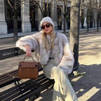 Women's short jacket made of luxurious high-pile faux fur with a boxy silhouette and voluminous sleeves Fashion Glam