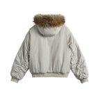 Women's short insulated field bomber jacket with hood and removable faux fur trim Fashion Glam