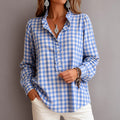 Women Checked Blouse Top with Ruffled Collar and Half Button Placket Fashion Glam