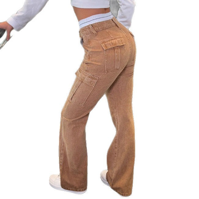 Women's High-Waisted Corduroy Cargo Palazzo Pants with Wide Leg and Flap Pockets Fashion Glam