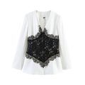 Women Tailored Blazer with V-Neck and Contrasting Lace Fashion Glam