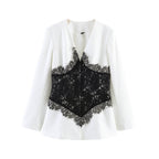 Women Tailored Blazer with V-Neck and Contrasting Lace Fashion Glam
