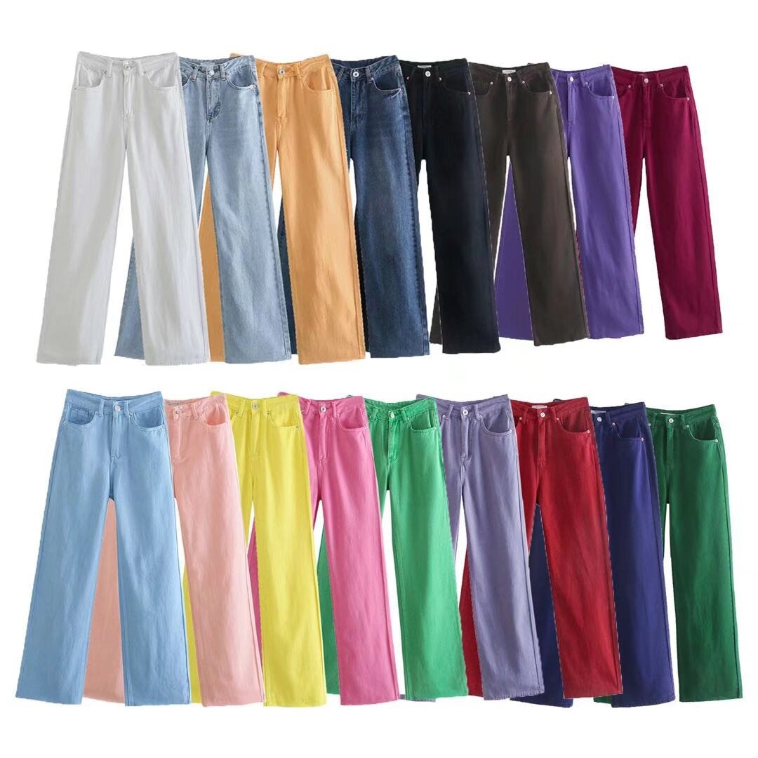 Women's high-waisted wide-cut jeans with wide leg, high waist and raw hem Fashion Glam