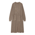 Women's long knit cardigan with bead embellishment and patch pockets Fashion Glam