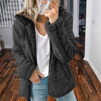 Women's fleece teddy jacket with hood, oversized cut and zipper Fashion Glam