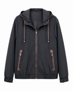 Men's Lightweight Softshell Hoodie Jacket with Water-Repellent Outer Layer, Leather Applications and Zipper Pockets Fashion Glam