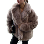 Ladies luxurious short faux fur jacket with wide shawl collar Fashion Glam
