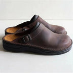 Men's Leather Mule Clog with adjustable buckle strap and padded comfort footbed Fashion Glam