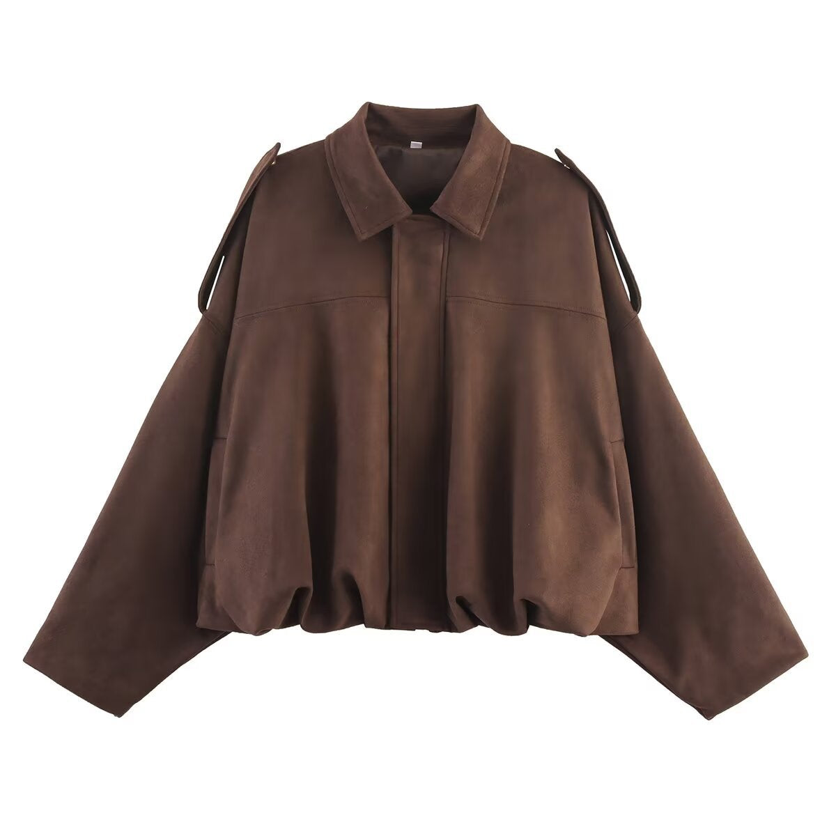 Women Cropped Oversized Blouson Jacket in Velour Look with Drawstring Hem and Epaulettes Fashion Glam