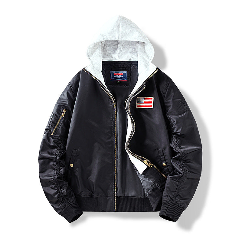 Men's nylon bomber jacket with integrated sweat hood and sleeve utility pocket Fashion Glam