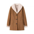 Women's midi coat made of lamb fur imitation with voluminous shawl collar and button closure Fashion Glam
