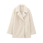 Women's Oversize Teddy Coat made of Faux Fur with Notched Collar and Boxy Silhouette Fashion Glam