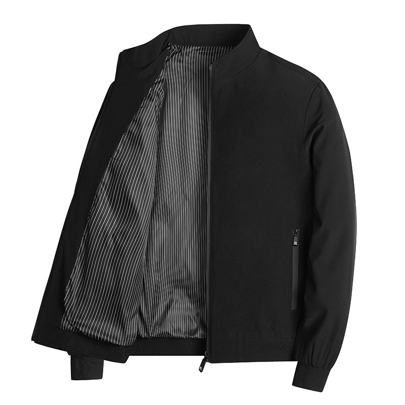 Men's lightweight blouson jacket with stand-up collar, striped lining, and zippered pockets Fashion Glam