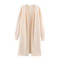 Women Longline Knit Cardigan with Pearl Trim and Ribbed Cuffs Fashion Glam