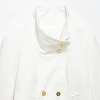 Women's Cropped Blazer with High Stand Collar, Double-Breasted Button Placket and Decorative Cuffs Fashion Glam