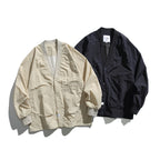 Unisex Oversized Lightweight Transitional Jacket with V-Neck and Snap Button Placket Fashion Glam