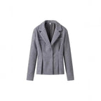 Women's Tailored Wool Blend Suit with Short Blazer and Pleat-Like Midi Skirt Fashion Glam