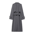 Women's long double-breasted wool coat with belted waist and shoulder flaps Fashion Glam