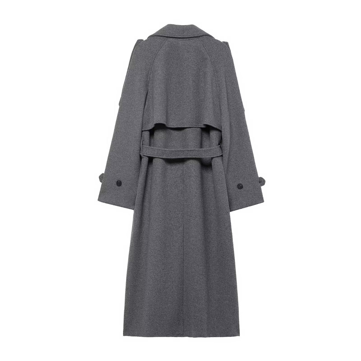 Women's long double-breasted wool coat with belted waist and shoulder flaps Fashion Glam